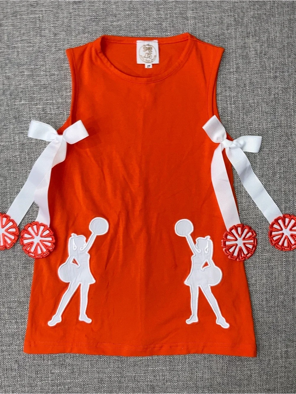 Girls Orange Pom Pom Ribbon A-Line Dress